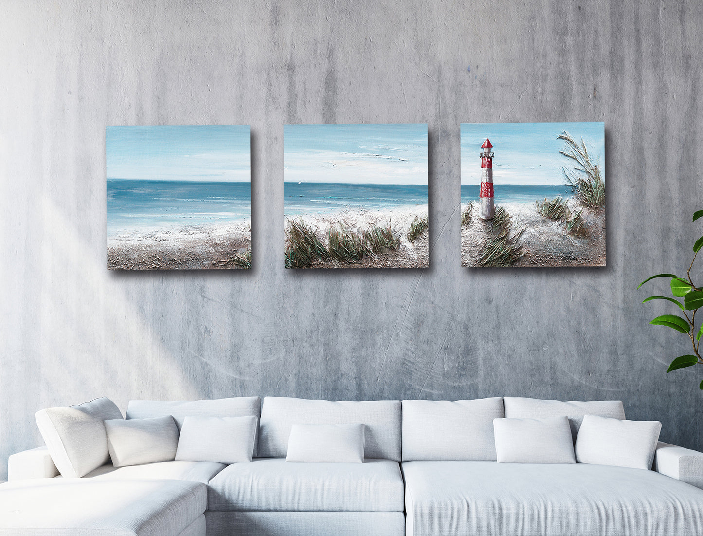 "The Lighthouse II" Hand Painted on Wrapped Canvas , 20"H x 20"W x 1.5"D-3piece