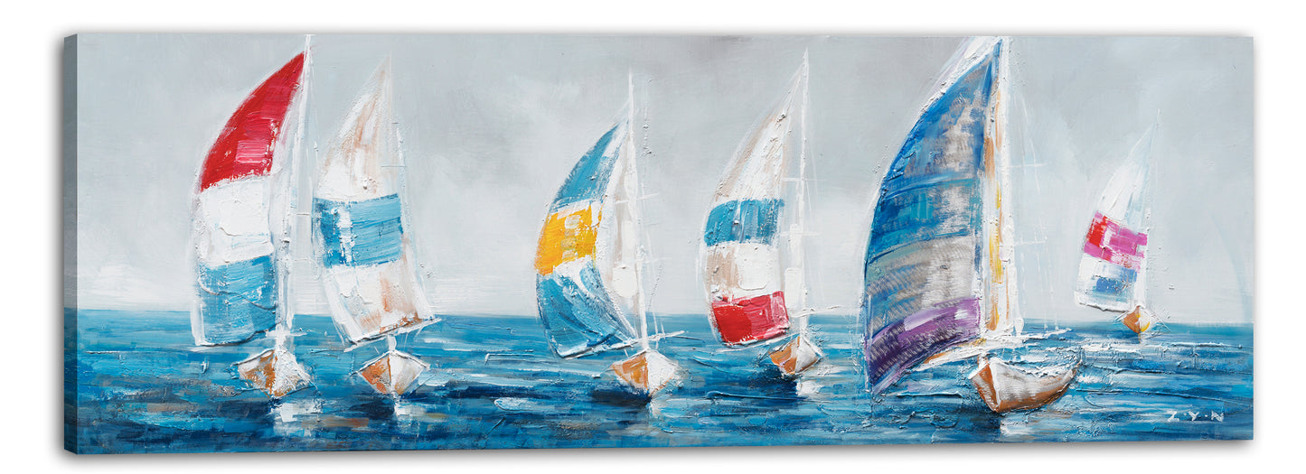 "Colorful Sailboats I" Hand Painted on Wrapped Canvas