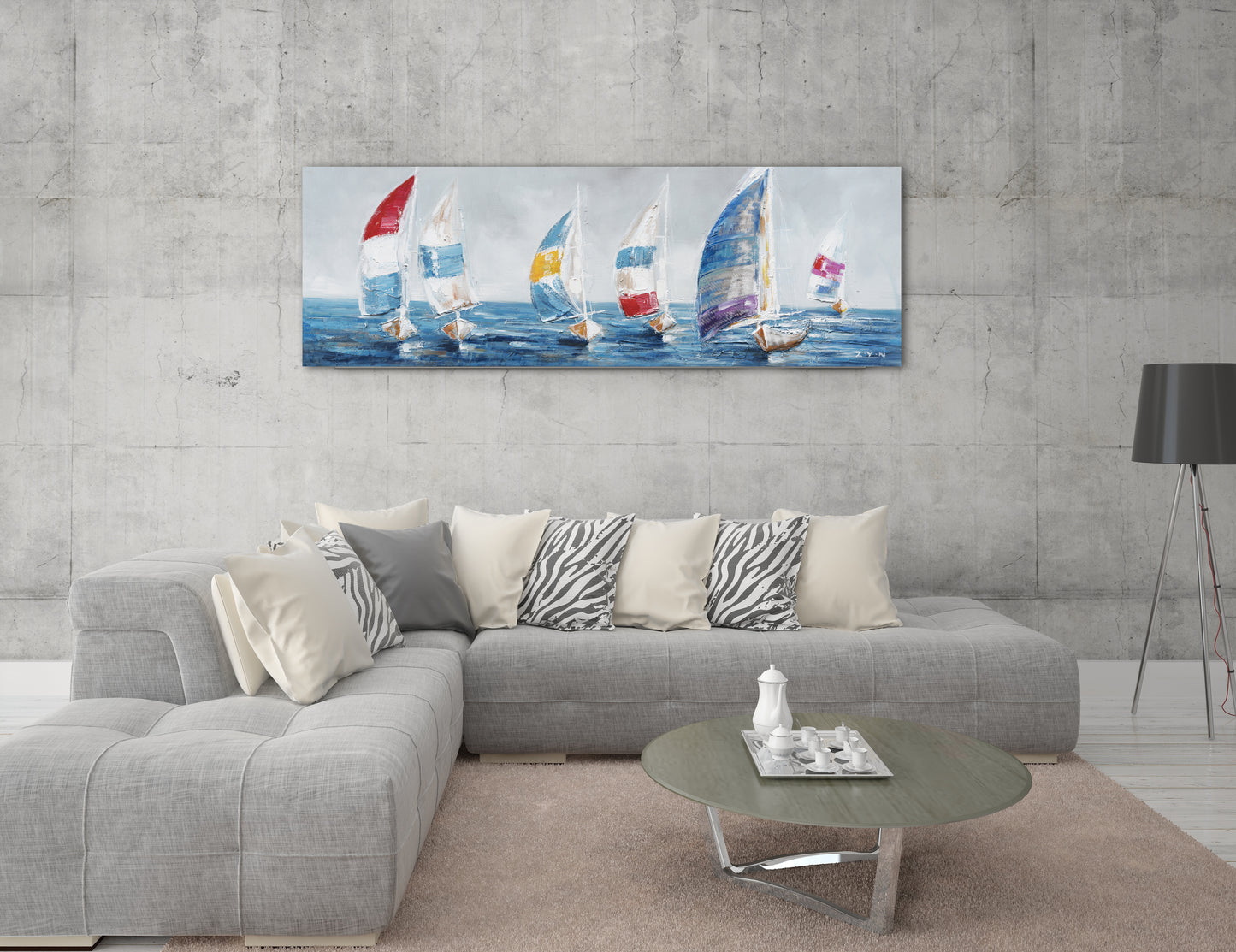 "Colorful Sailboats I" Hand Painted on Wrapped Canvas