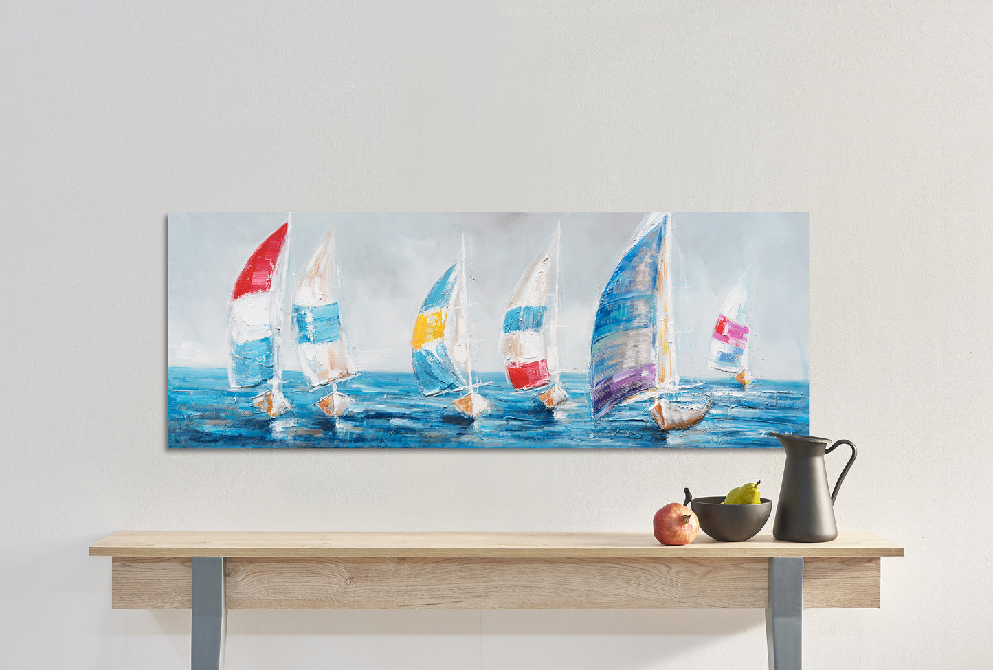 "Colorful Sailboats I" Hand Painted on Wrapped Canvas