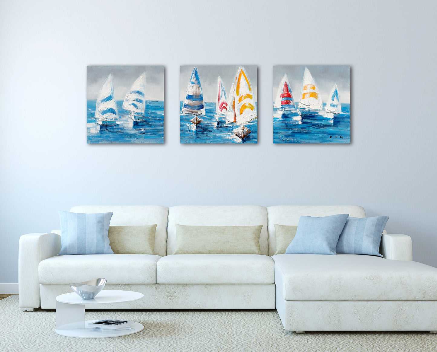 "Colorful Sailboats II" Hand Painted on Wrapped Canvas