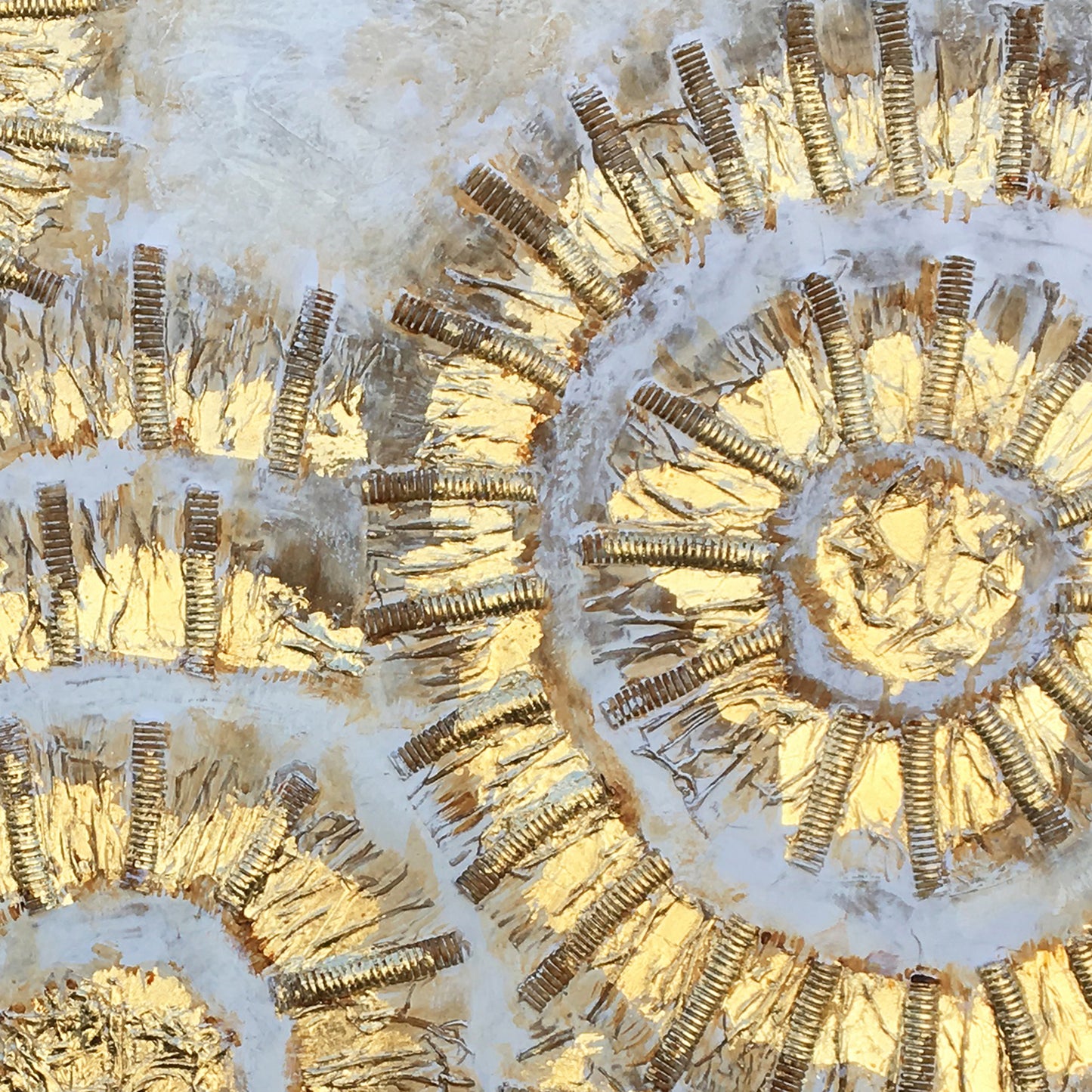 "Shiny Gold Circles Abstract Art" Hand Painted on Wrapped Canvas