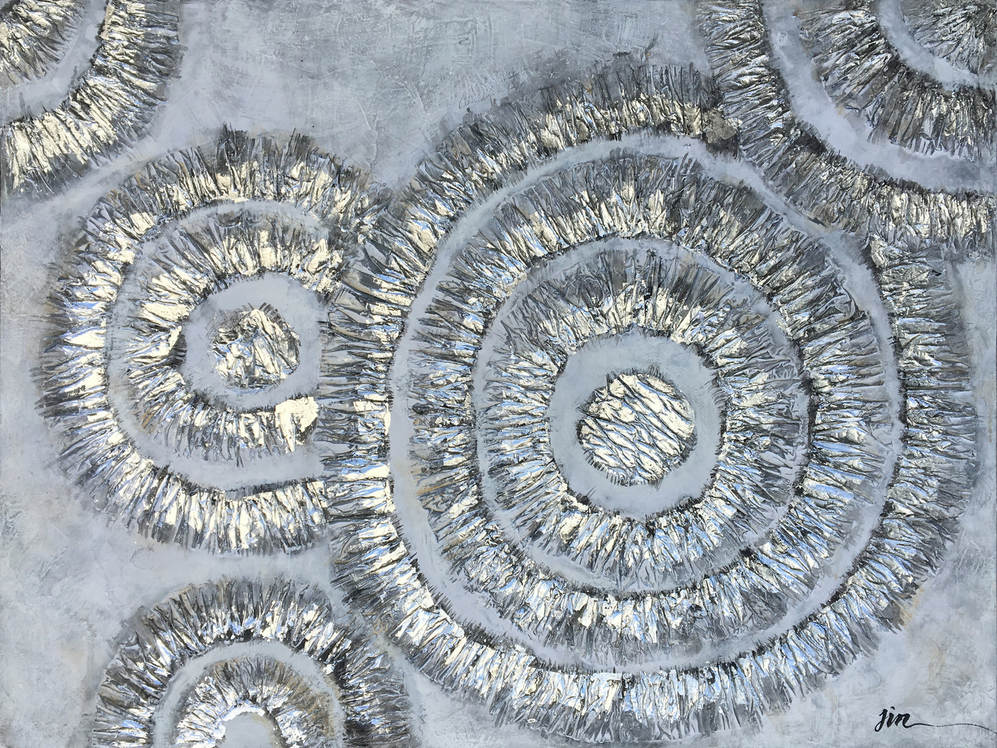 "Shiny Silver Circles" Hand Painted on Wrapped Canvas