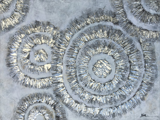 "Shiny Silver Circles" Hand Painted on Wrapped Canvas