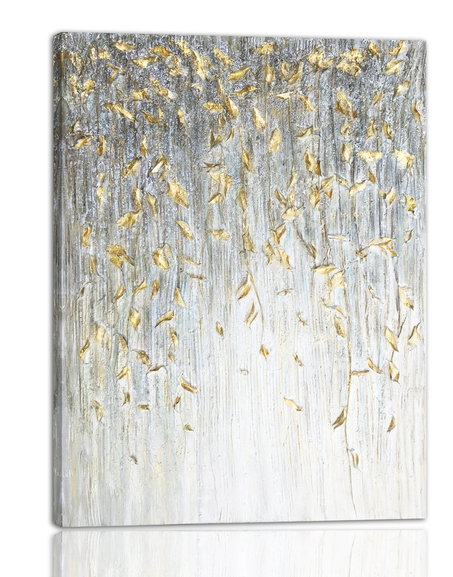 "Dangling Gold Leaves I" Hand Painted on Wrapped Canvas