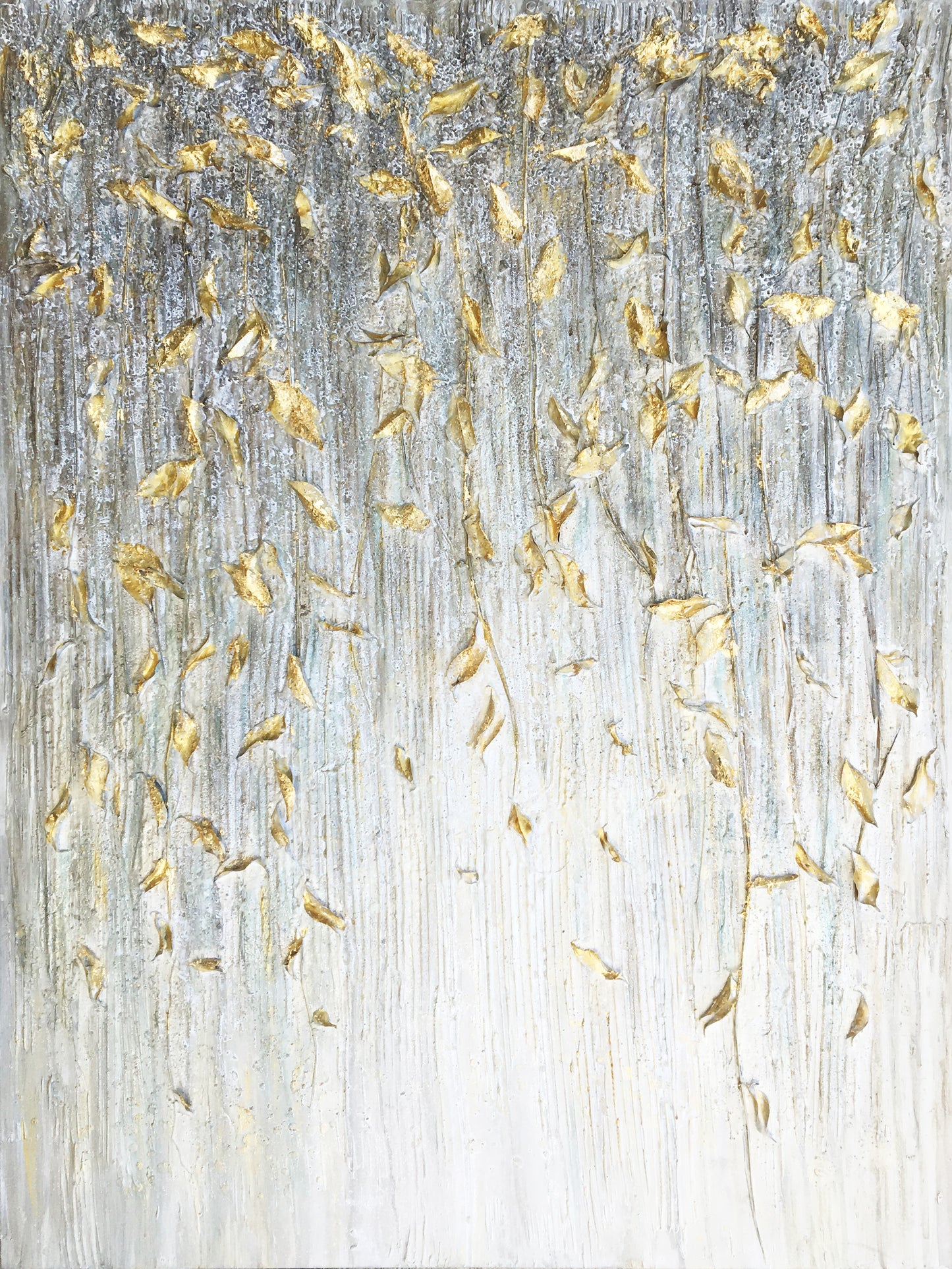 "Dangling Gold Leaves I" Hand Painted on Wrapped Canvas