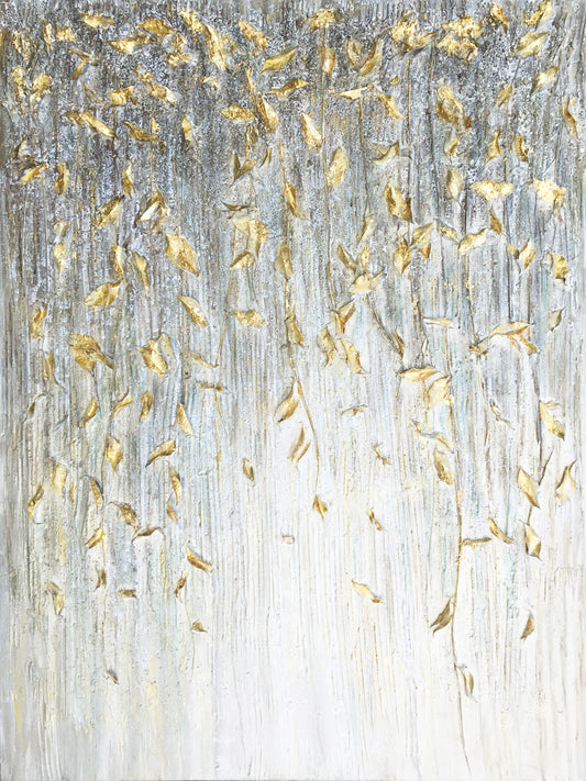 "Dangling Gold Leaves I" Hand Painted on Wrapped Canvas