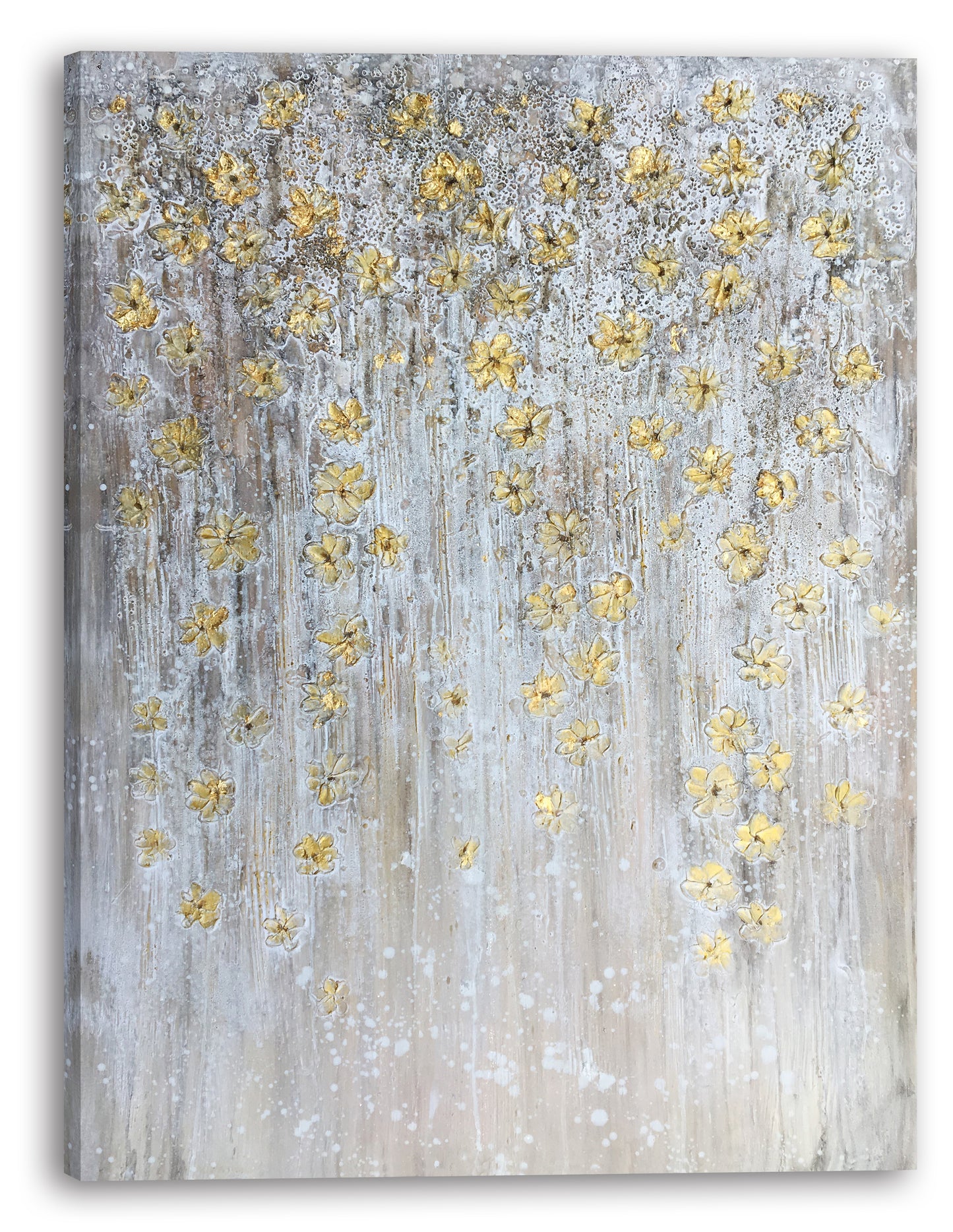 "Dangling Gold Leaves II" Hand Painted on Wrapped Canvas