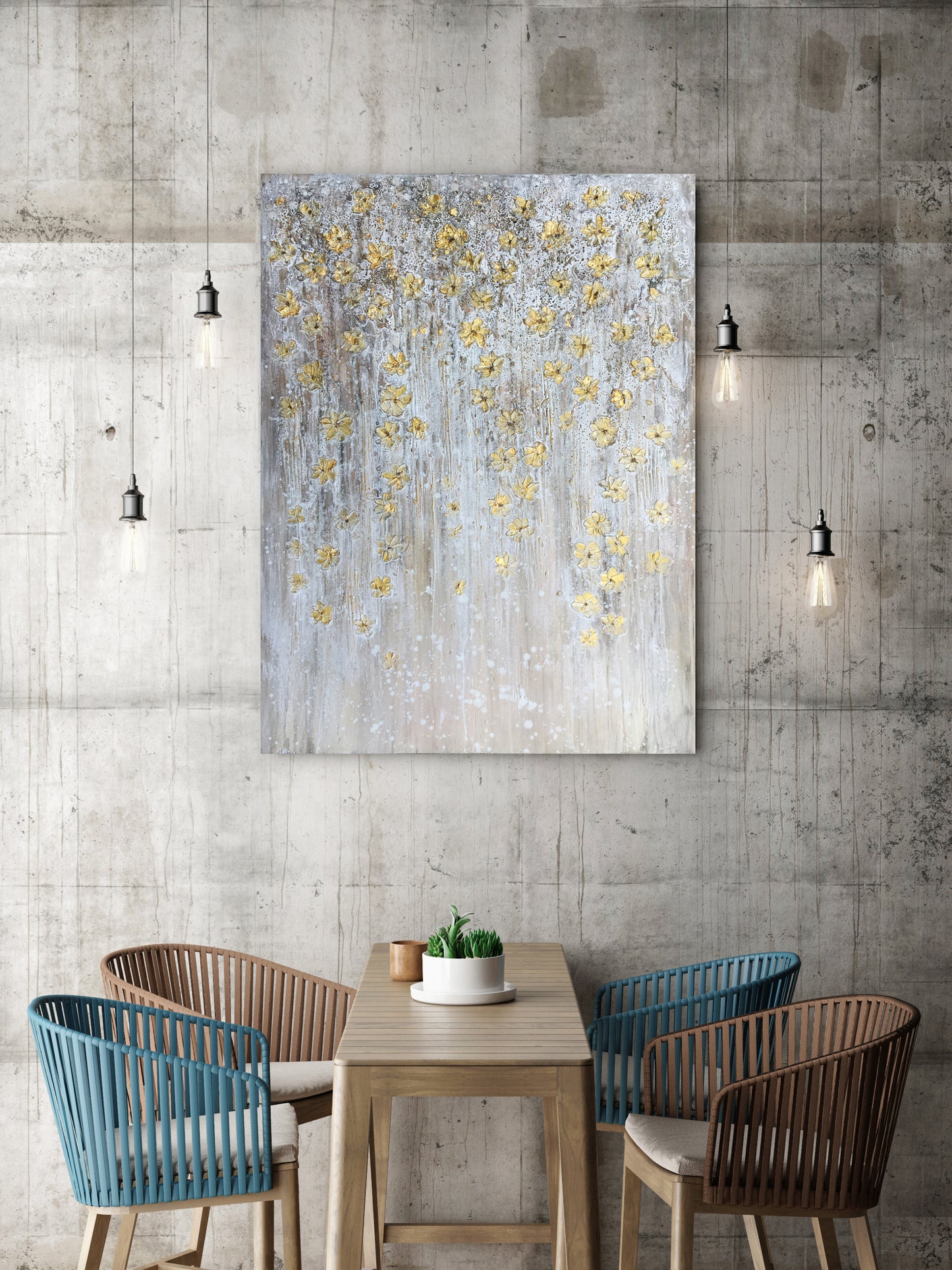 "Dangling Gold Leaves II" Hand Painted on Wrapped Canvas
