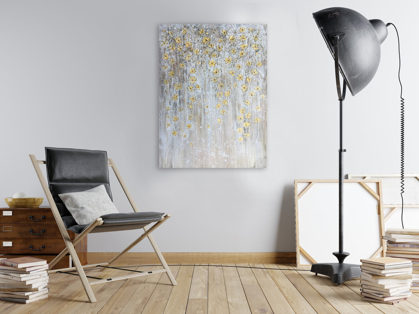 "Dangling Gold Leaves II" Hand Painted on Wrapped Canvas