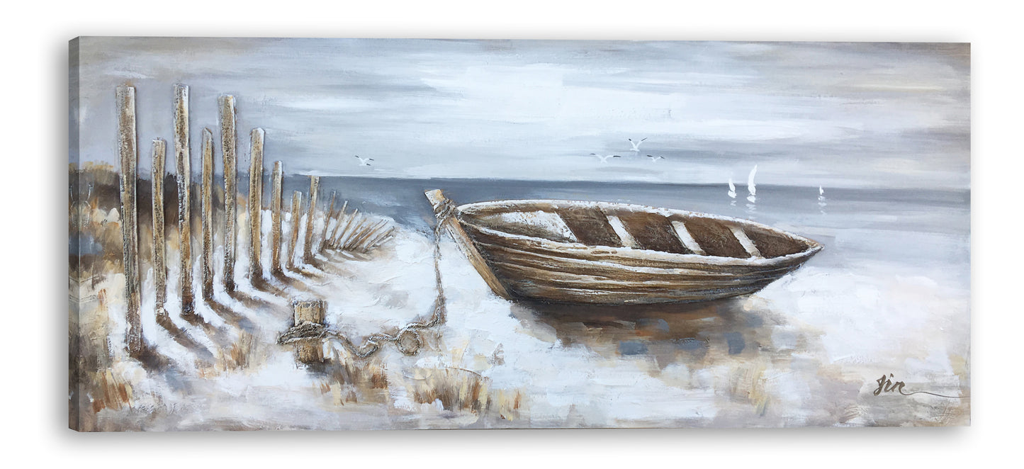 "Wooden Boat" Hand Painted on Wrapped Canvas