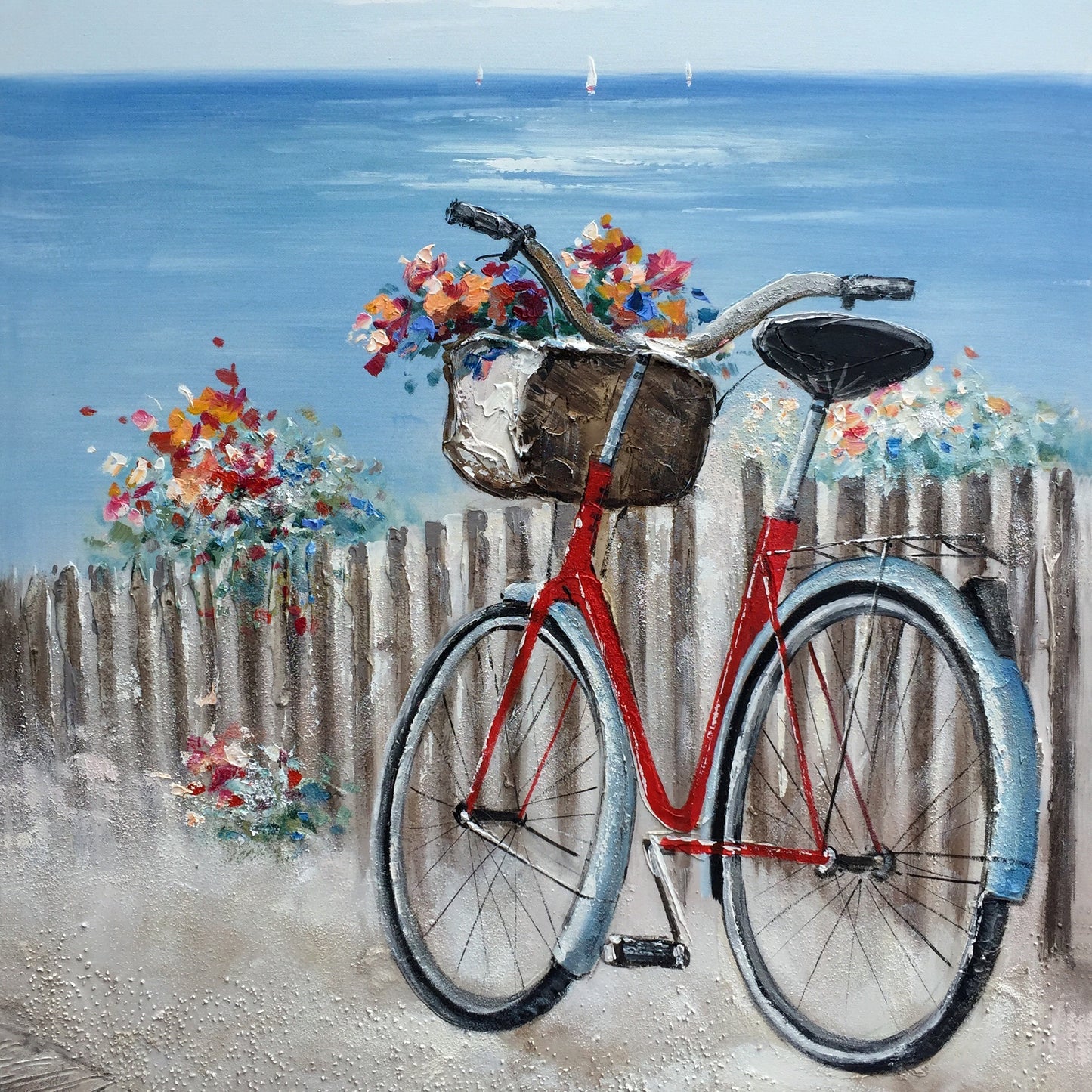 "Flowers & Bicycles on Coastal" Hand painted on Wrapped Canvas