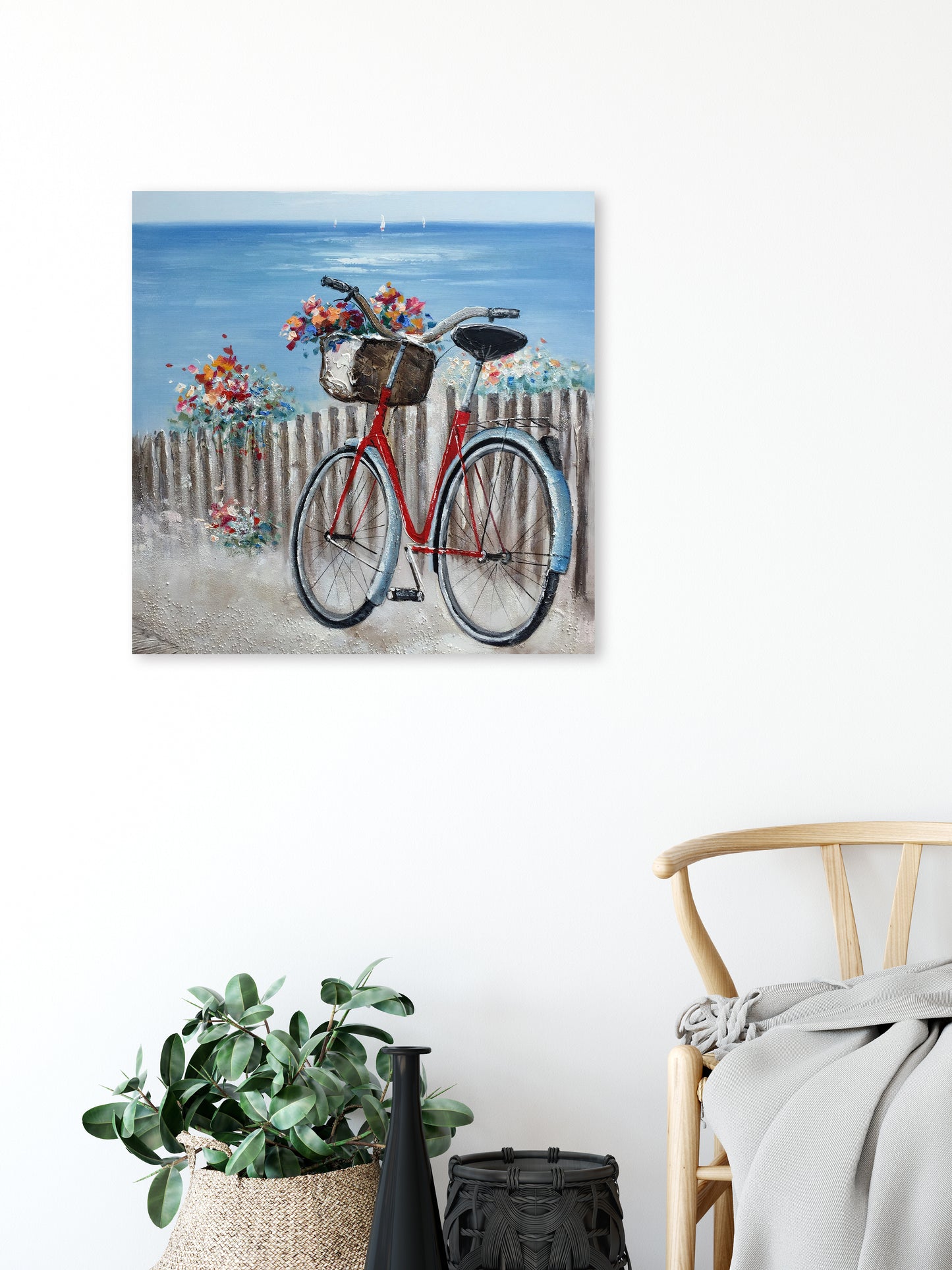 "Flowers & Bicycles on Coastal" Hand painted on Wrapped Canvas