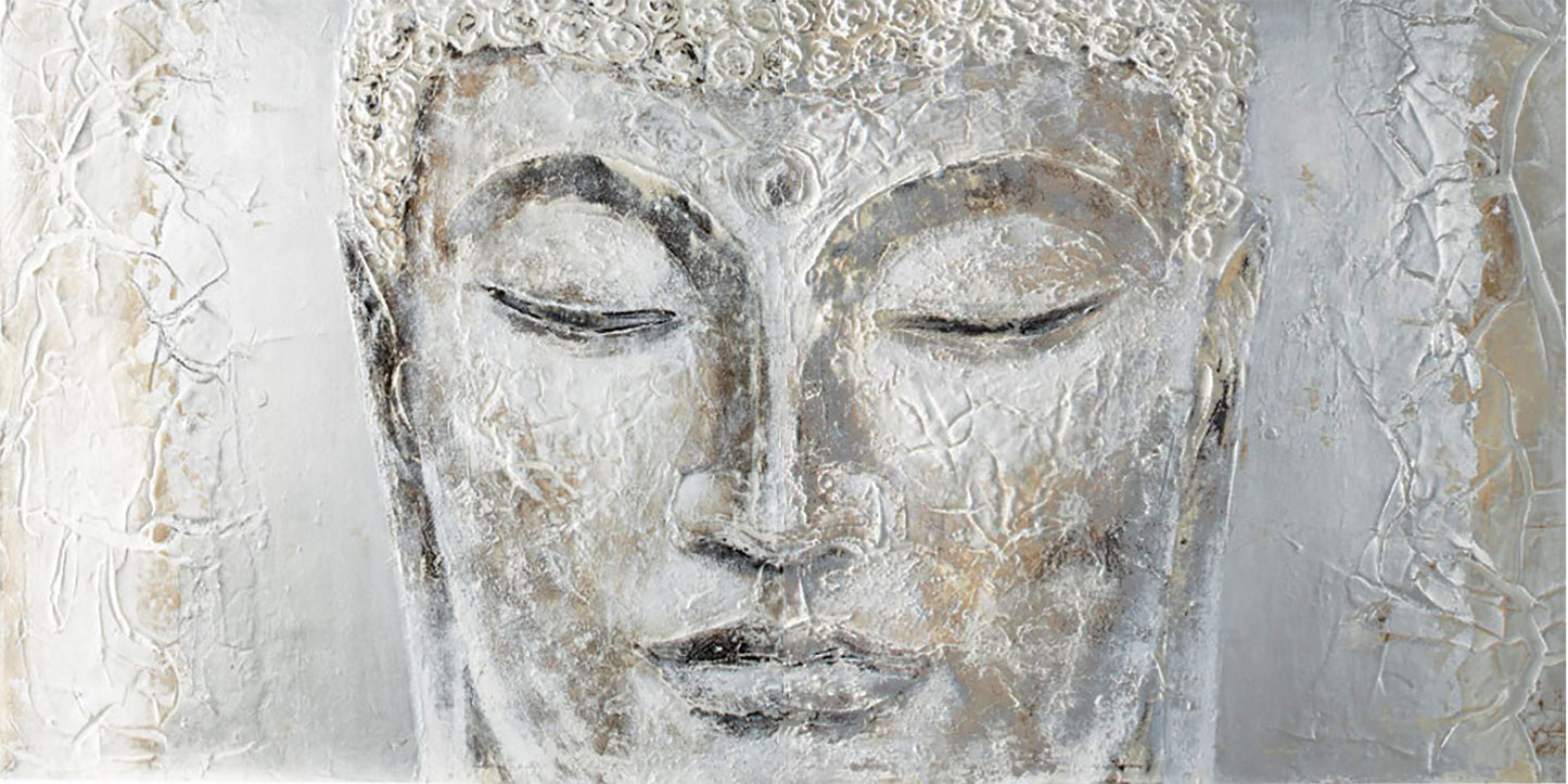 Hand Painted "White Buddha" Oil on Canvas Original, Canvas Wall Art for Living Room, Bedroom, Office, Bar - Wrapped Canvas Art