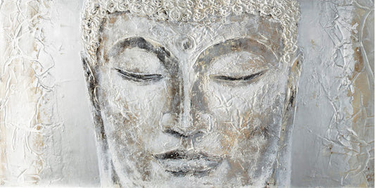 Hand Painted "White Buddha" Oil on Canvas Original, Canvas Wall Art for Living Room, Bedroom, Office, Bar - Wrapped Canvas Art