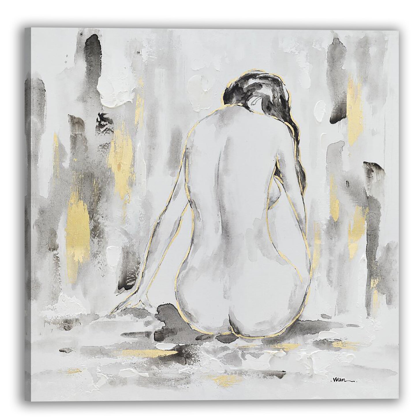 Abstract Hand-painted Art "Golden Nude" painting on canvas original, Wall Art for living room, bedroom, Bar - Wrapped Canvas Painting