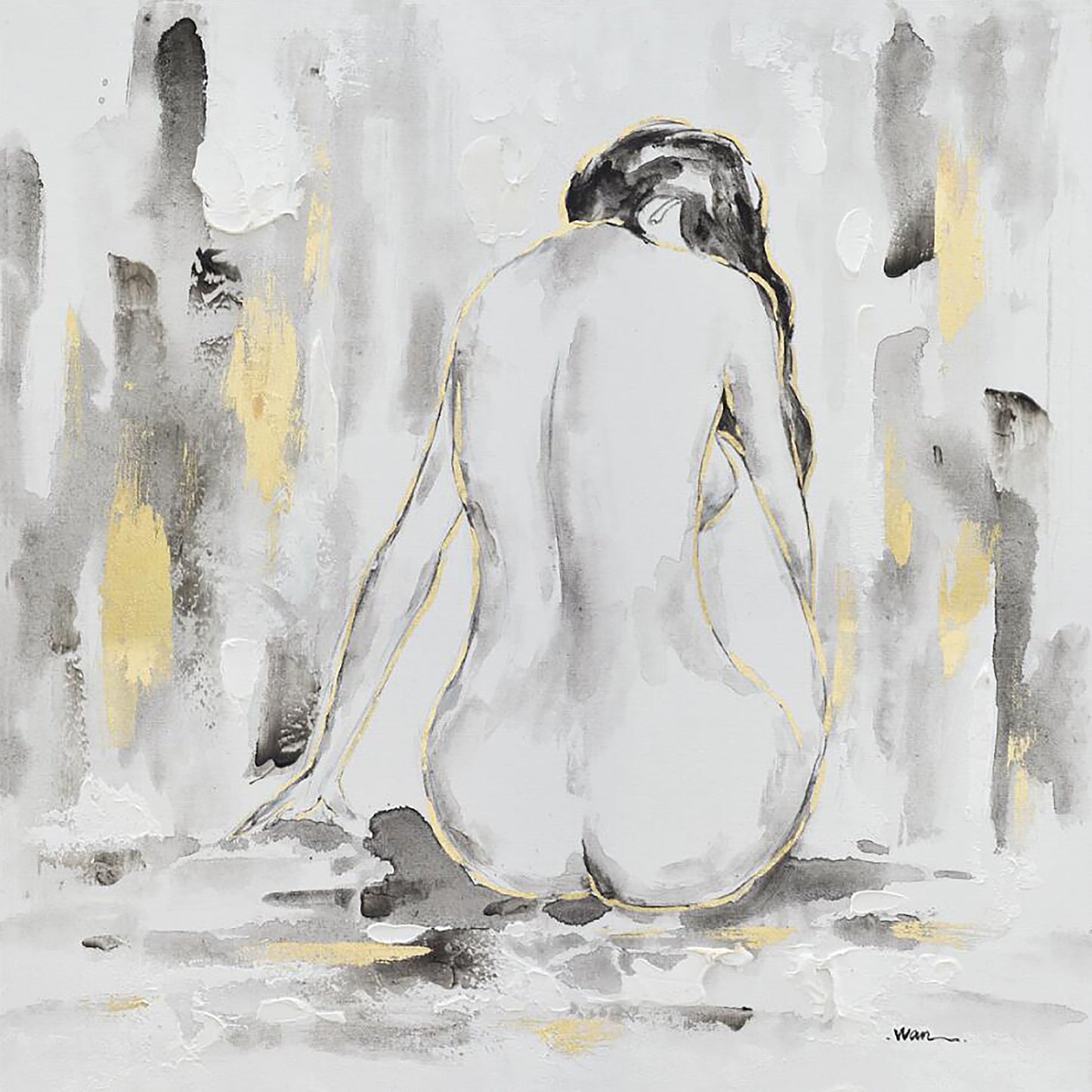 Abstract Hand-painted Art "Golden Nude" painting on canvas original, Wall Art for living room, bedroom, Bar - Wrapped Canvas Painting