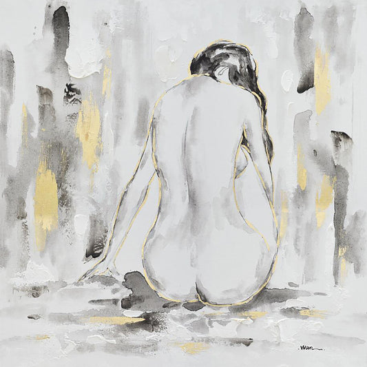 Abstract Hand-painted Art "Golden Nude" painting on canvas original, Wall Art for living room, bedroom, Bar - Wrapped Canvas Painting