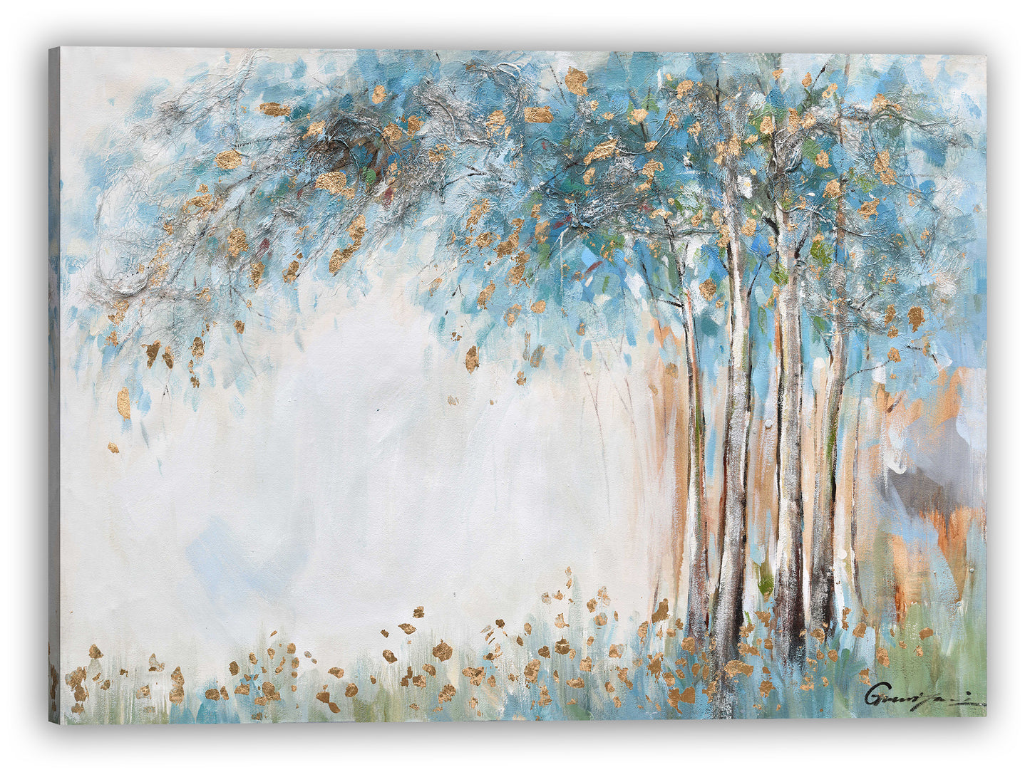 Gleaming Gold Summer Forest - Oil Painting Wrapped Canvas Painting