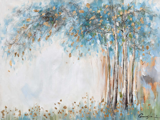 Gleaming Gold Summer Forest - Oil Painting Wrapped Canvas Painting