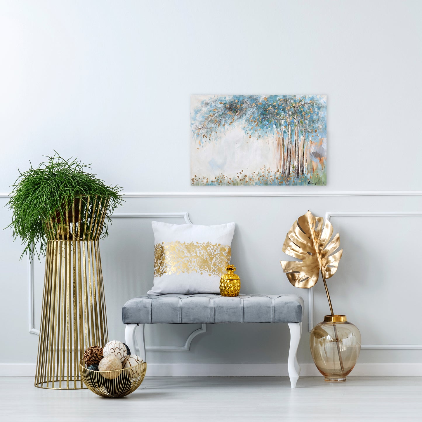 Gleaming Gold Summer Forest - Oil Painting Wrapped Canvas Painting