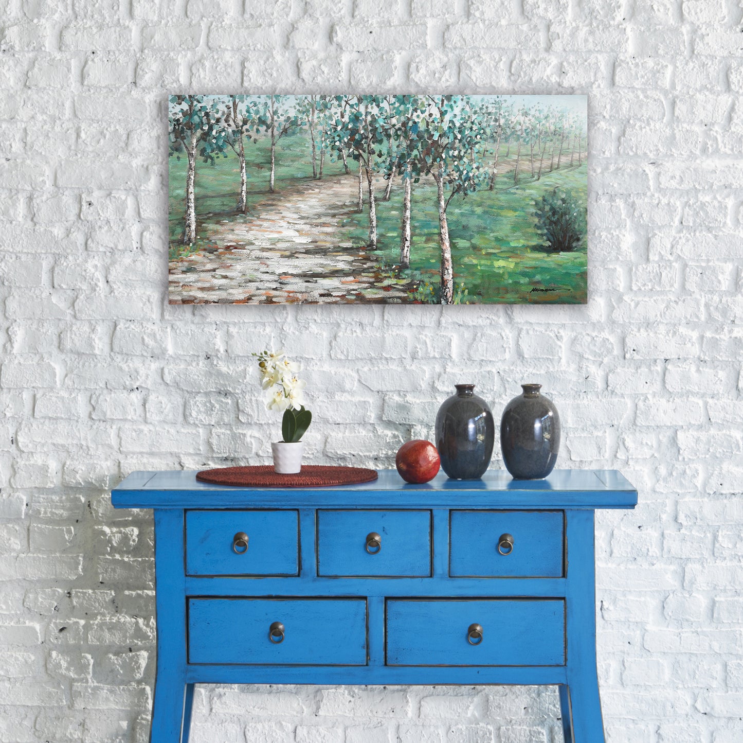 Green country road - Oil Painting on Wrapped Canvas, Wall art for living room, bedroom, office