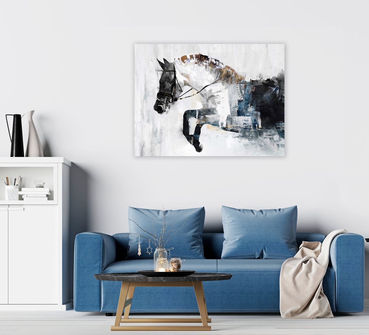 Modern Horse Oil Painting on Wrapped Canvas, wall art for living room, bedroom, office