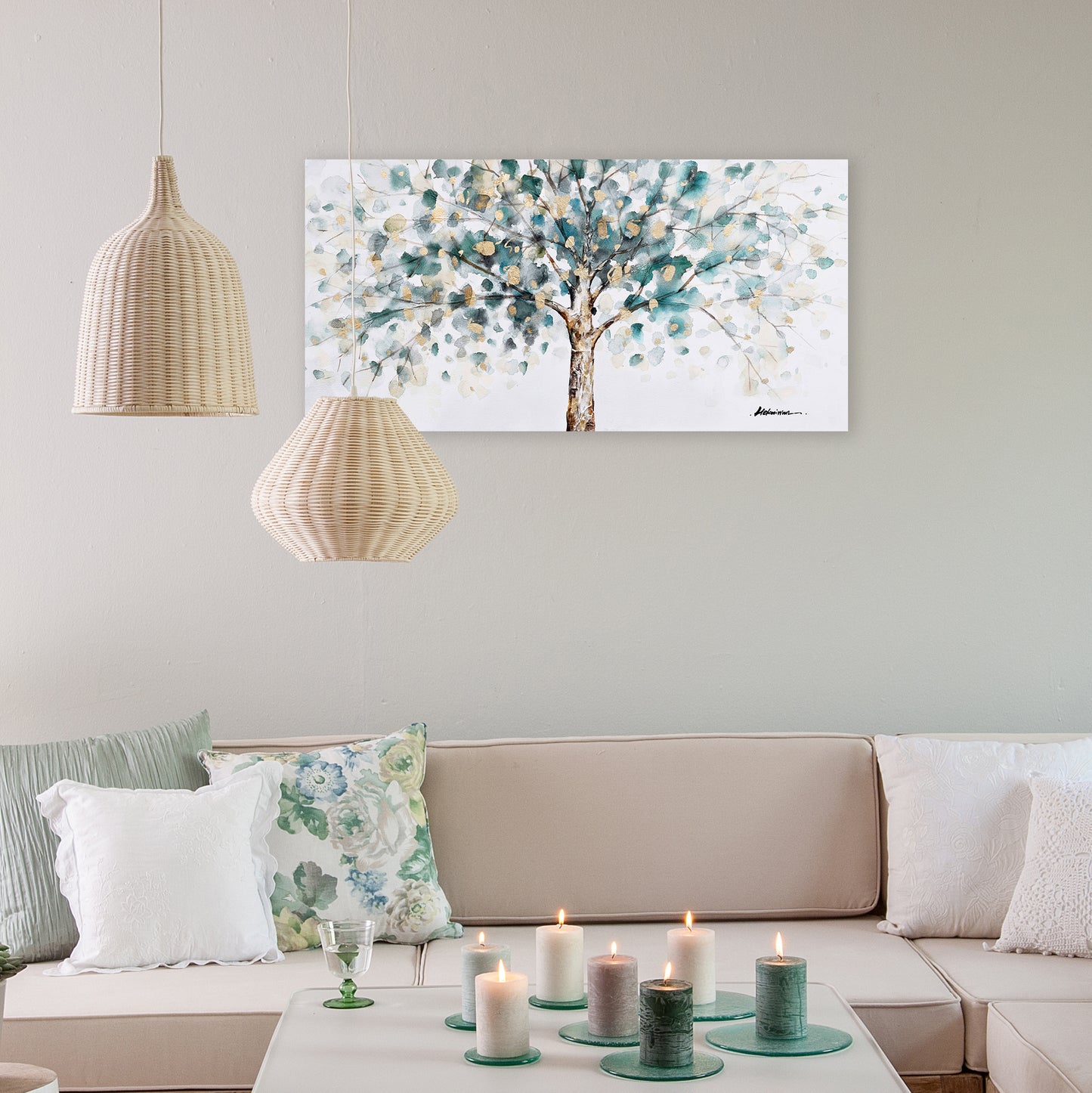 Wrapped Canvas "Golden Tree" Oil Painting. Canvas wall artwork for living room, bedroom, office