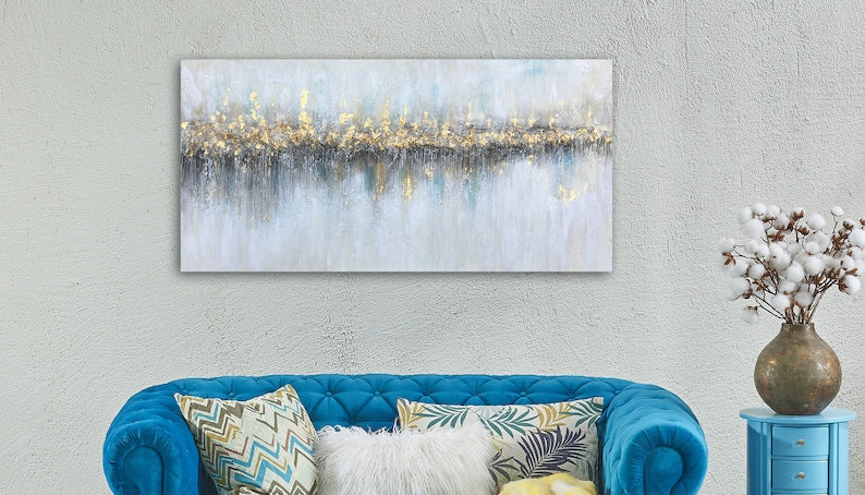 Hand-painted Abstract Original art "Glowing From Afar" Wall art for living room, bedroom  - Wrapped Canvas Painting