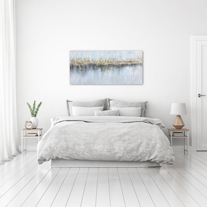 Hand-painted Abstract Original art "Glowing From Afar" Wall art for living room, bedroom  - Wrapped Canvas Painting