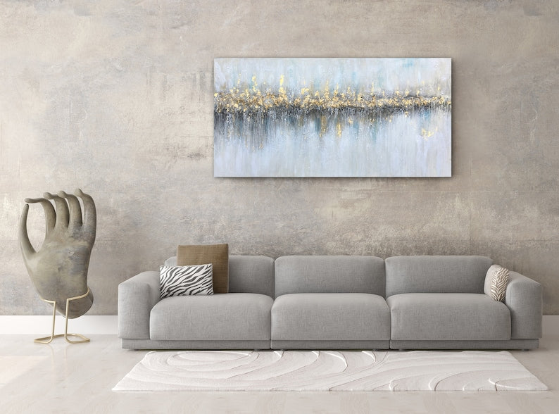 Hand-painted Abstract Original art "Glowing From Afar" Wall art for living room, bedroom  - Wrapped Canvas Painting
