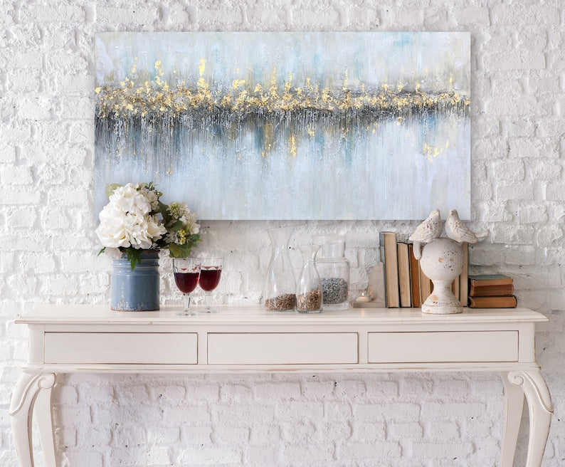 Hand-painted Abstract Original art "Glowing From Afar" Wall art for living room, bedroom  - Wrapped Canvas Painting