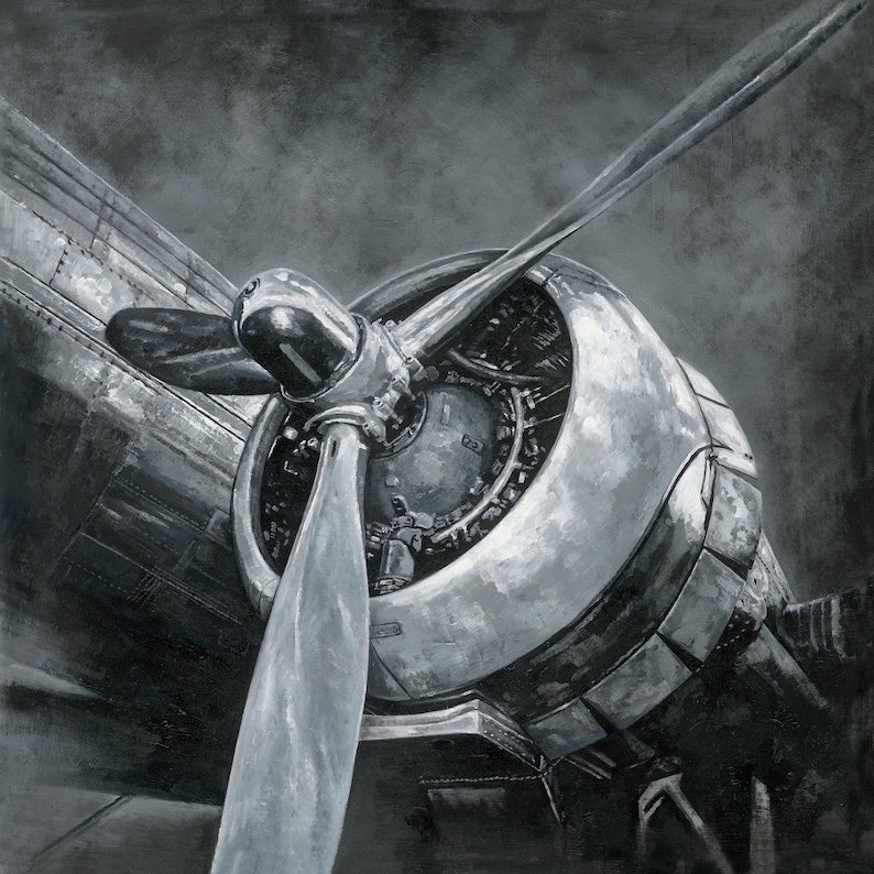 Original art "History Airplane" hand-painted painting on canvas for a living room, bedroom, entryway, bar. - Wrapped Canvas Painting