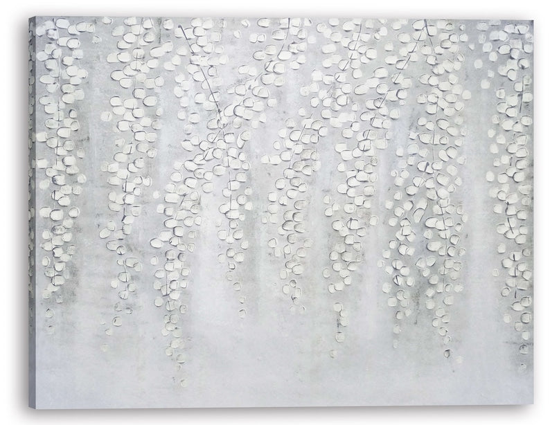 3D Hand-painted "White weeping leaves" Abstract Art, Canvas Artwork, Canvas Wall art for living room,bedroom - Wrapped Canvas Painting