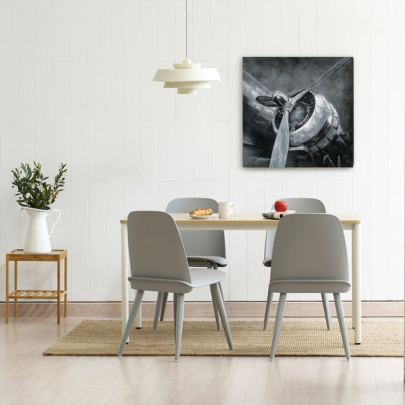 Original art "History Airplane" hand-painted painting on canvas for a living room, bedroom, entryway, bar. - Wrapped Canvas Painting