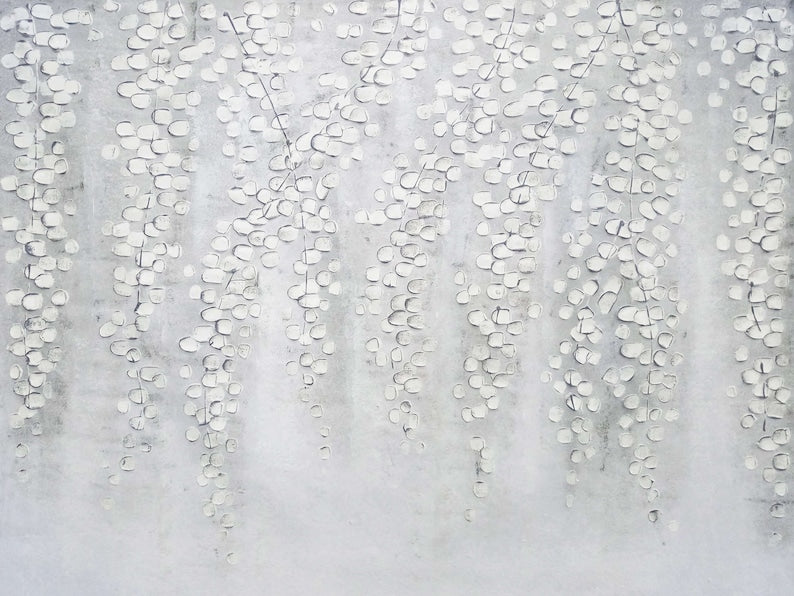 3D Hand-painted "White weeping leaves" Abstract Art, Canvas Artwork, Canvas Wall art for living room,bedroom - Wrapped Canvas Painting