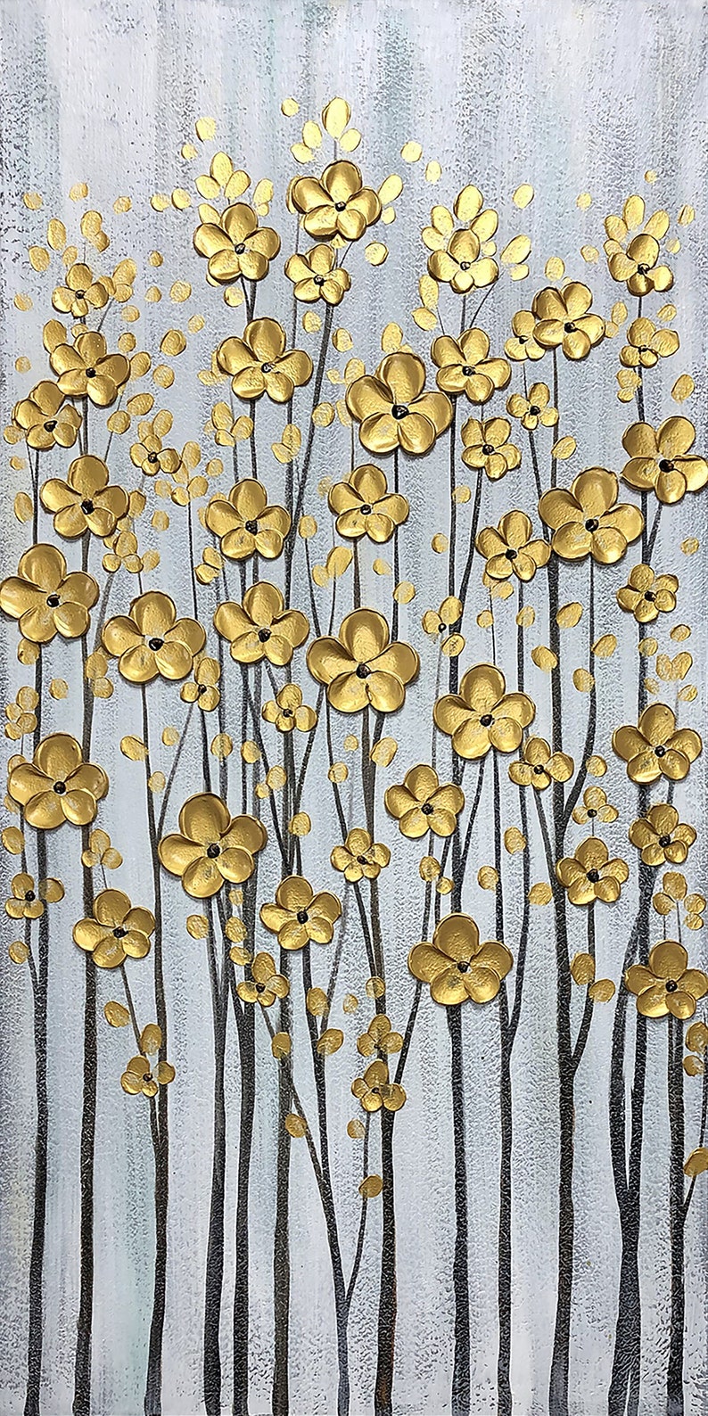 Original Art 'Golden Petals' Room Décor with Abstract Hand-Painted Wall Art