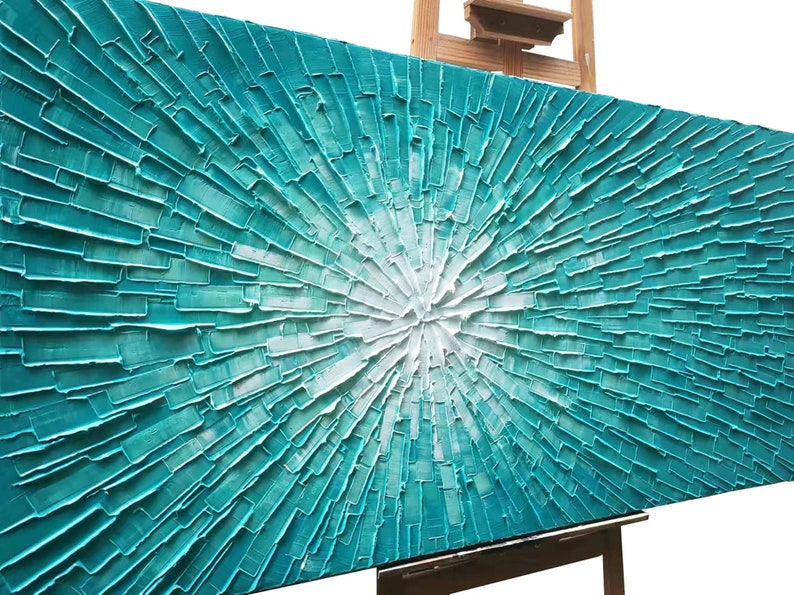 3D Hand-painted Heavy Texture Abstract art "Blue Sky" painting on canvas original, Wrapped Canvas Ready to Hang for Living Room Bedroom