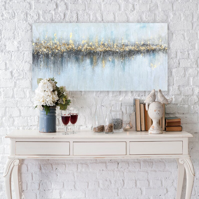 Hand-painted art "Abstract Glowing From Afar" Painting on canvas original, wall art for living room, bedroom - Wrapped Canvas Painting