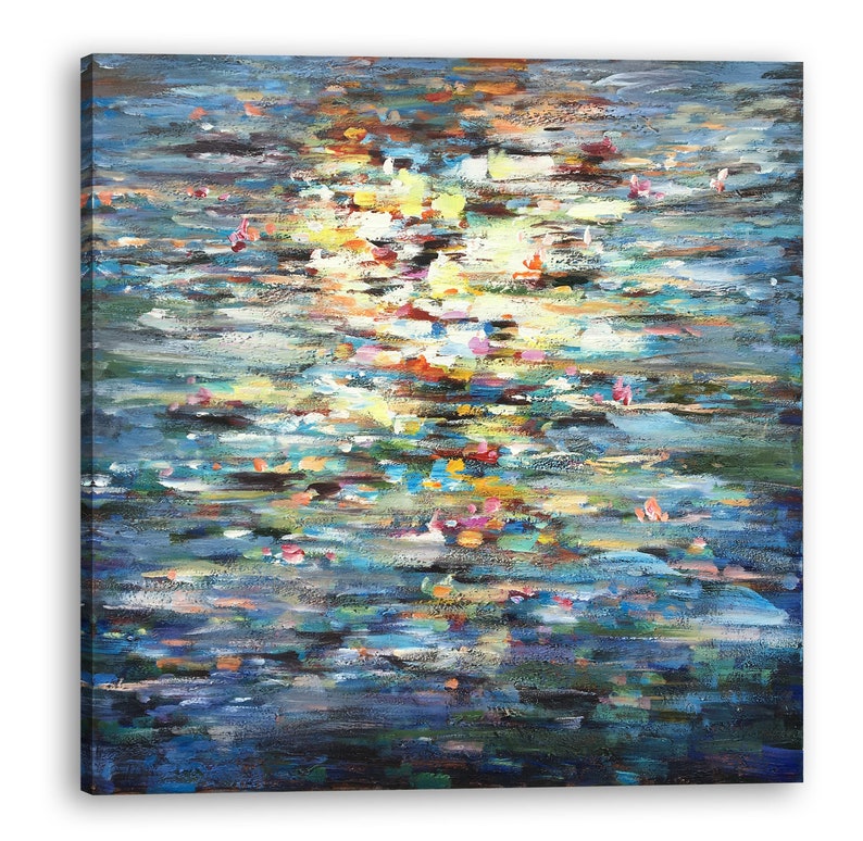 Original Large size Abstract Art "Water Memory" Hand made painting 48 x 48"- Wrapped Canvas