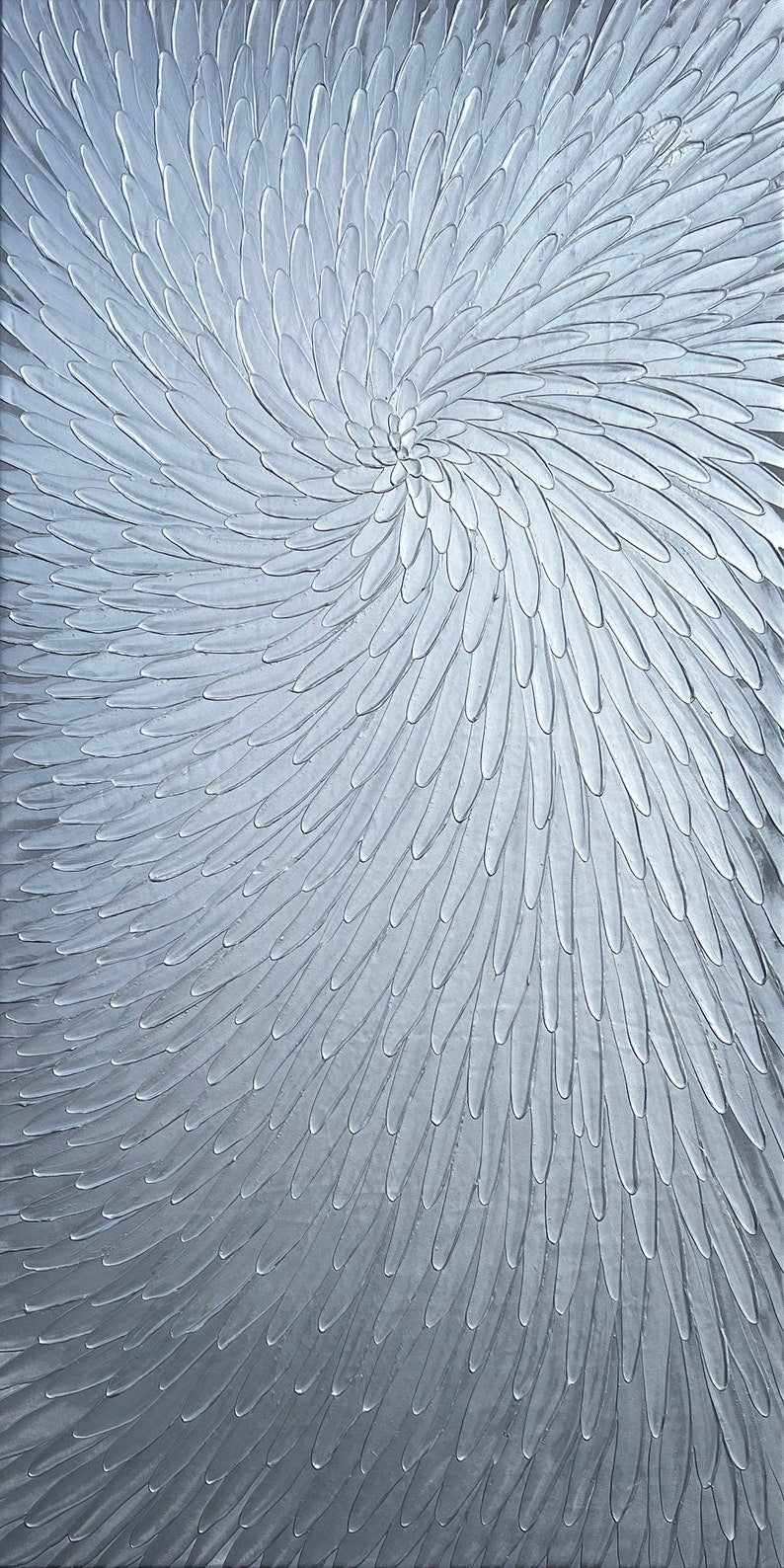 Abstract Hand-painted "Silver Lotus" 3D texture Oil painting original, Wall art for living room, bedroom, office - Wrapped Canvas Painting