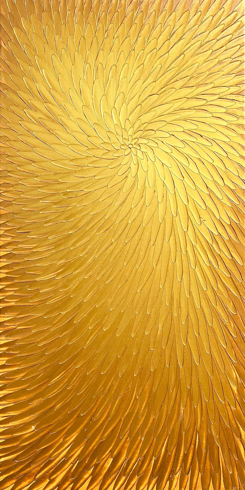 Abstract Hand-painted "Golden Lotus" 3D texture Oil painting original, Wall art for living room, bedroom, office - Wrapped Canvas Painting