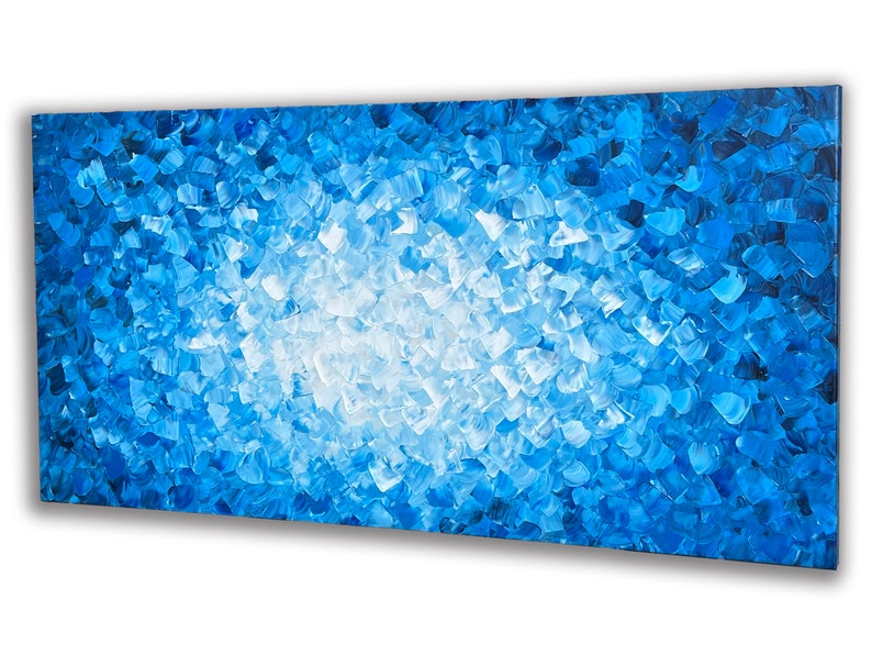 Abstract Hand-painted "Reflection in blue water" 3D texture Oil painting, Modern artwork, Canvas Wall art - Wrapped Canvas Painting