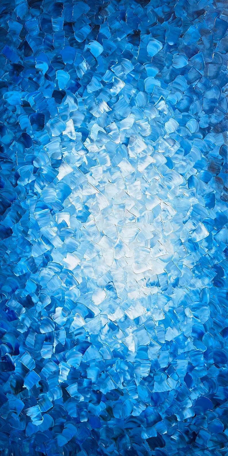 Abstract Hand-painted "Reflection in blue water" 3D texture Oil painting, Modern artwork, Canvas Wall art - Wrapped Canvas Painting