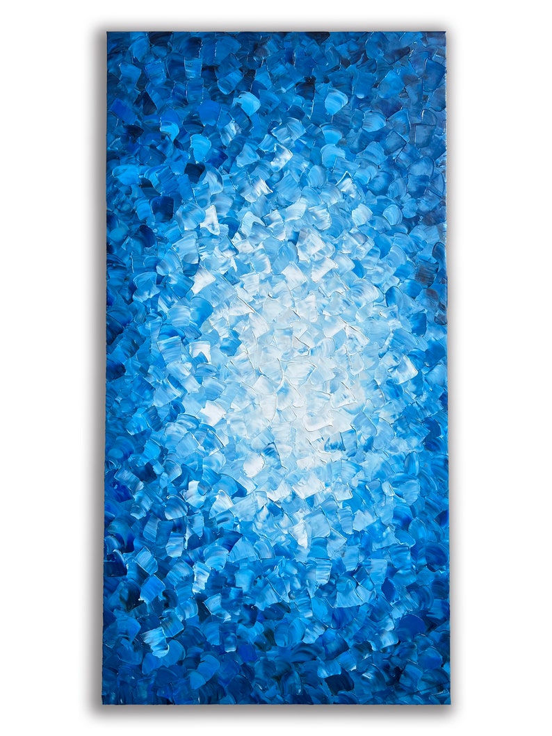 Abstract Hand-painted "Reflection in blue water" 3D texture Oil painting, Modern artwork, Canvas Wall art - Wrapped Canvas Painting