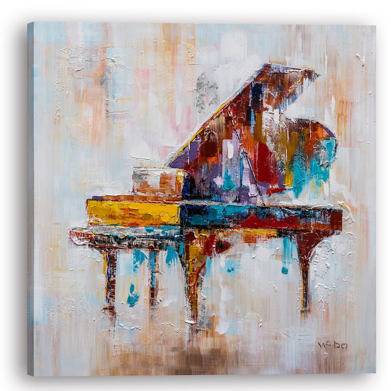 Hand Painted abstract Art "Memory Red Piano" Painting Original, Wall Art for Living Room, Bedroom, Entrance - Wrapped Canvas