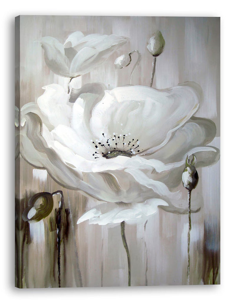 Hand-painted art "Abstract Flower Lotus" Oil painting, Canvas Wall art for living room, bedroom, office - Wrapped Canvas Painting