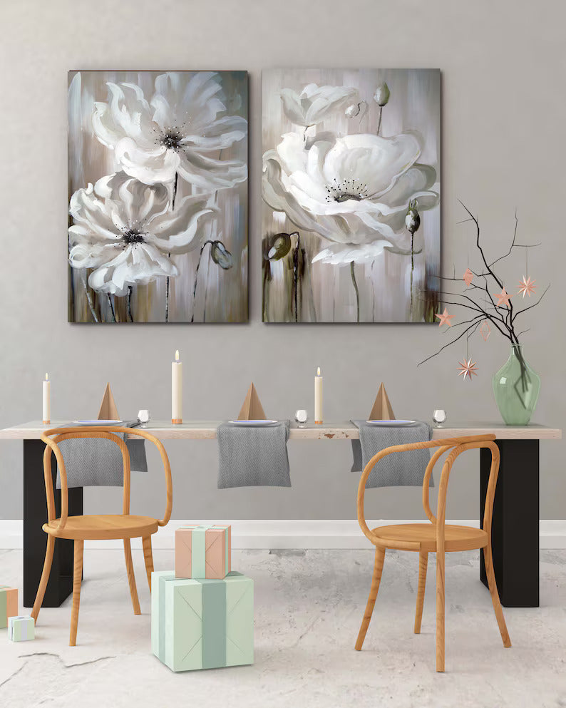 Hand-painted art "Abstract Flower Lotus" Oil painting, Canvas Wall art for living room, bedroom, office - Wrapped Canvas Painting