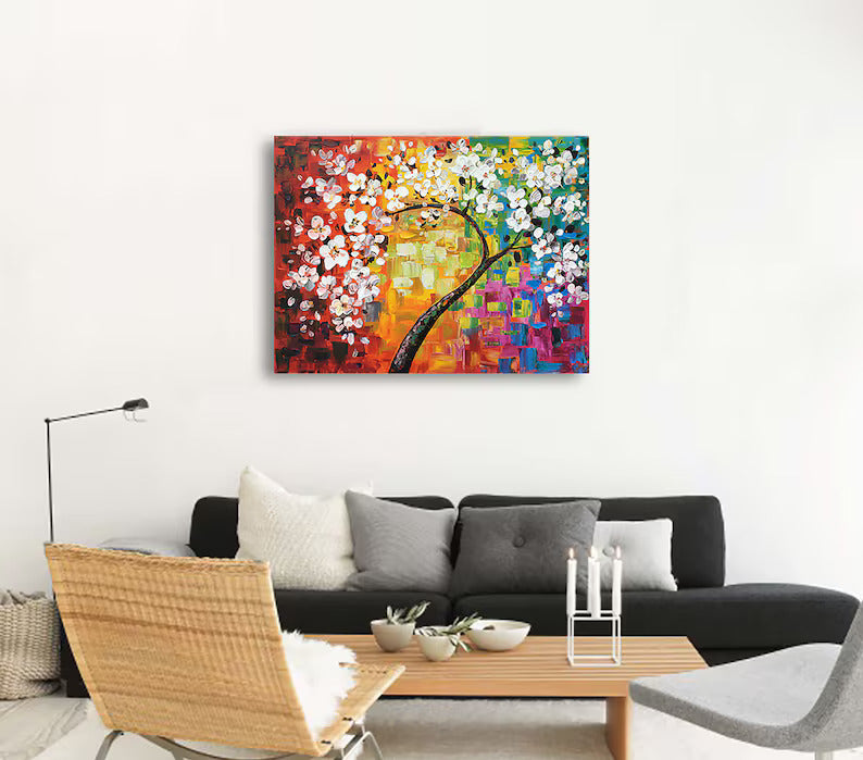 Hand-painted "Abstract Season Flowers Memory" painting Original Canvas Wall art for living room,bedroom,office - Wrapped Canvas Painting