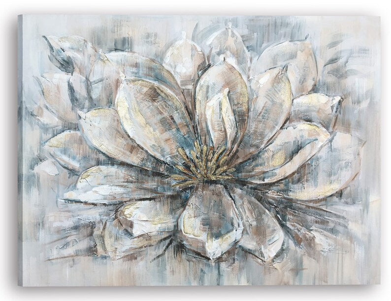 Hand-painted "Blue flower with golden stamen" Modern Original artwork , wall art for living room, bedroom, office - Wrapped Canvas Painting